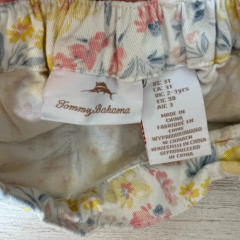 🍄3/$15 Tommy Bahama Shorts Girls 3T Blue Floral Pull On Cotton Casual Summer